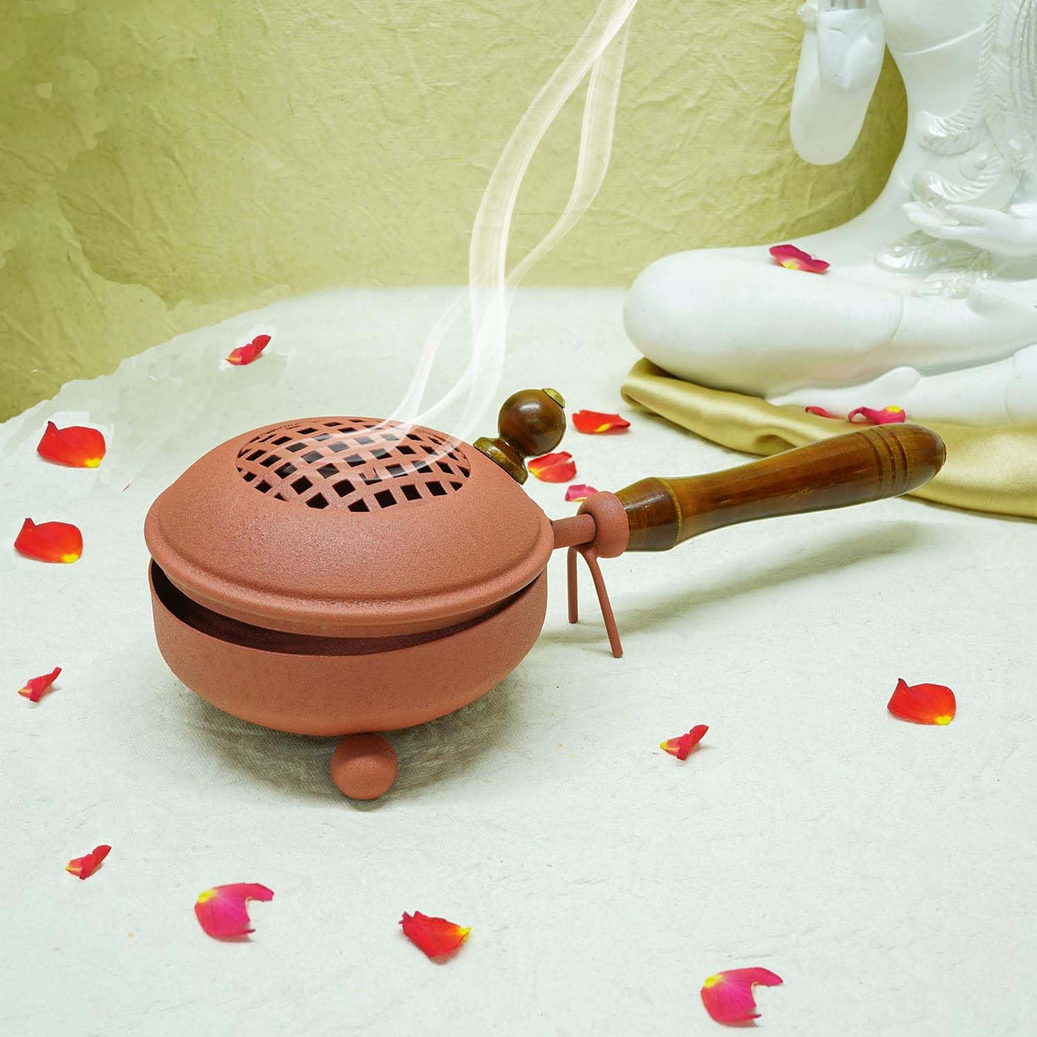 Heaven Decor Incense Burner, Loban Burner with Handle, Dhoop Dhuni Burner Sambrani Dhoop Burner for Home Office Temple Prayer Butler