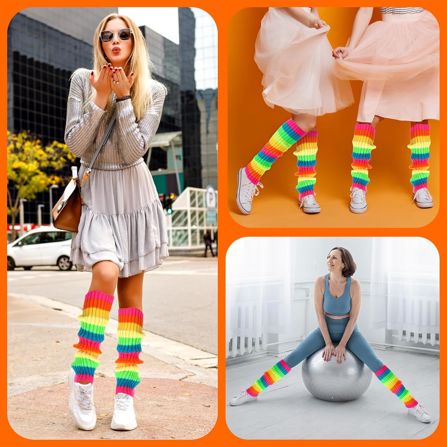 Teaaha Rainbow Leg Warmers for Women, 80s Style Knit Ribbed Socks for Party, Dance, Yoga, Fitness Accessories - Image 7