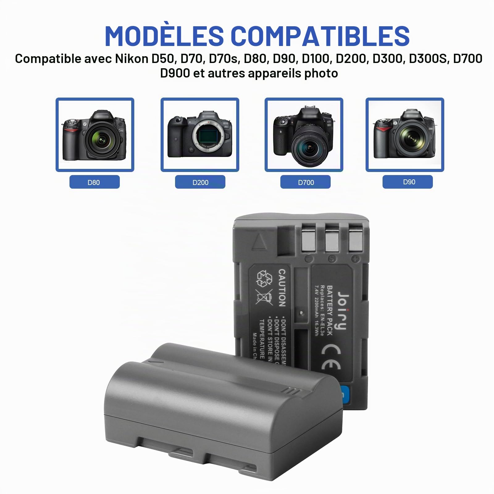 2 X EN-EL3E Batterie de Rechange et Chargeur Double Compatible avec Nikon D50, D70, D70s, D80, D90, D100, D200, D300, D300S, D700 D900 Digital Cameras