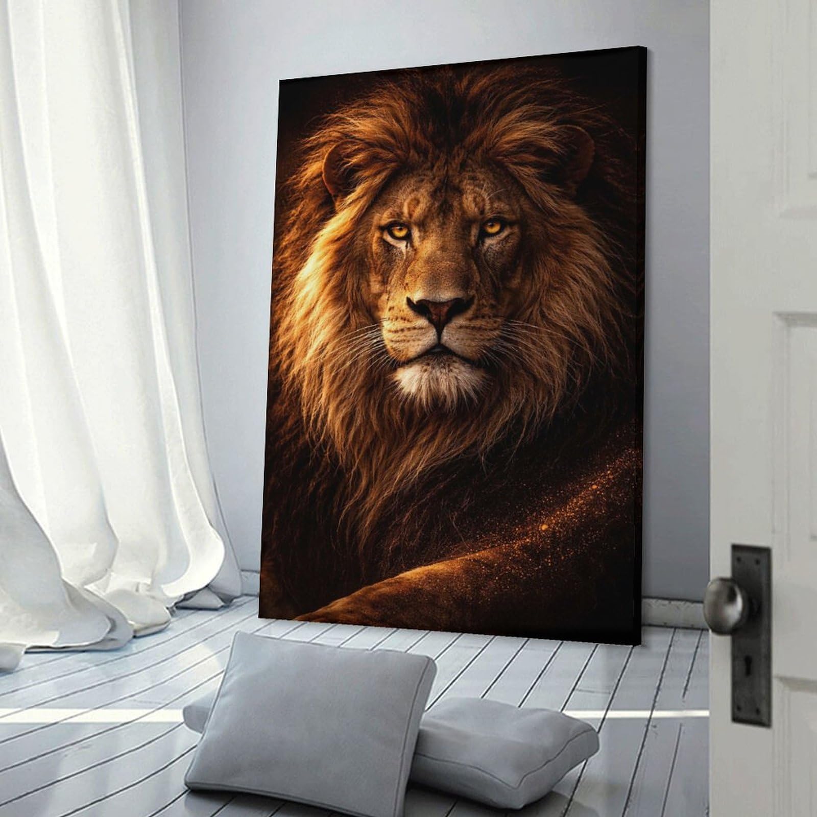Junmoney Wall Art Print Majestic Lion Portrait, 24x36inch(60x90cm), for Bedroom Decor, Cosy Corners Or Studios, Decorative Wall Art for Cosy Rooms