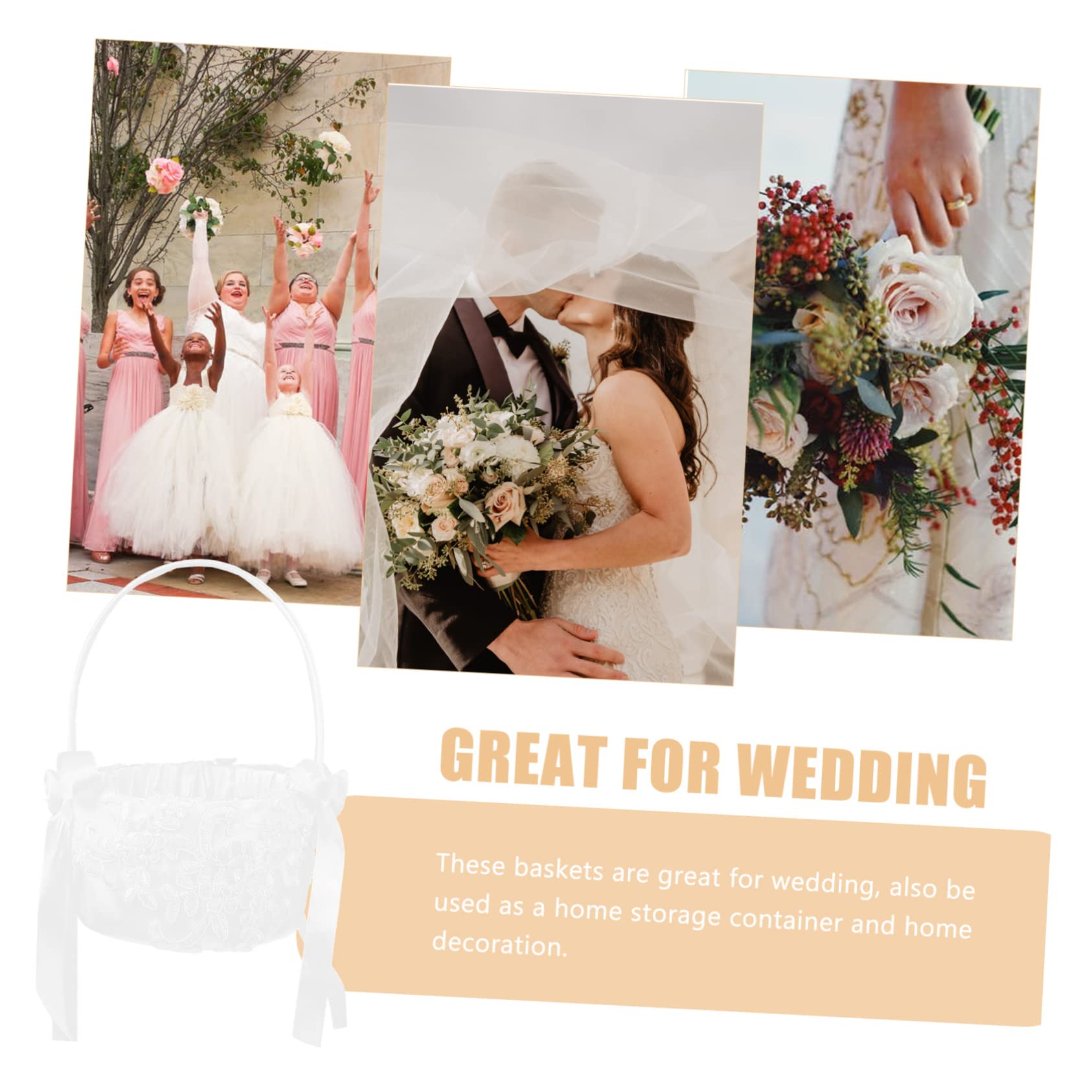 OUNONA 4 Stück Eleganter Hochzeitskorb aus Spitze Tragbarer Blumenkorb mit Einzigartigem Griff für Hochzeiten Partys Dekoration und Praktisch Weißer Spitzenrand für