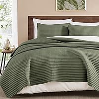 WRENSONGE Olive Green Queen Quilt Set - 3 Piece Lightweight All-Season Bedspread with Pillow Shams, Soft Breathable Coverlet for Bed & Couch