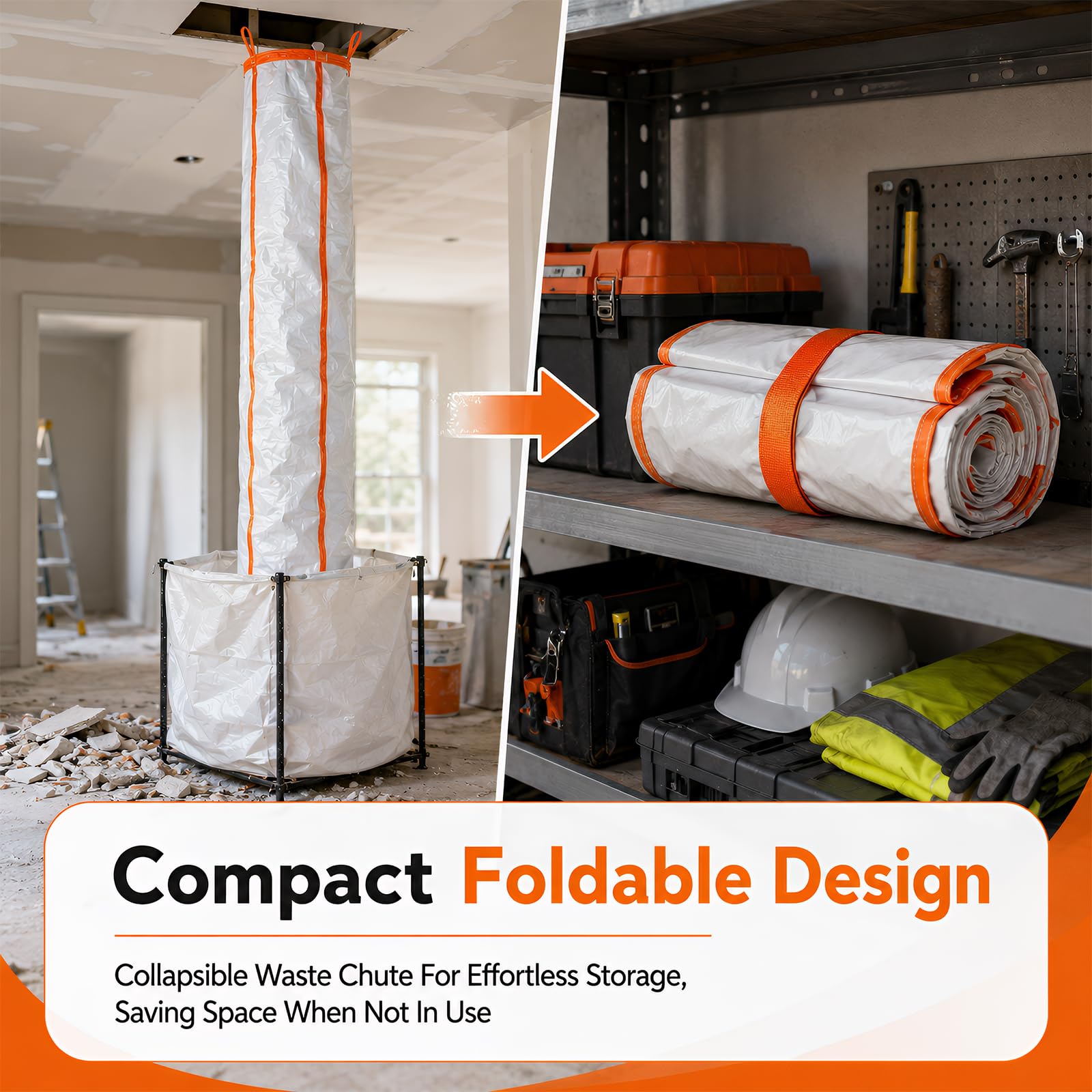 Canal de Residuos de Obra 3 Unidades 3m Polipropileno Resistente, Tubo de Escombros Apilable Plegable para Reforma y Demolición, Kit Completo con Correas y Bridas