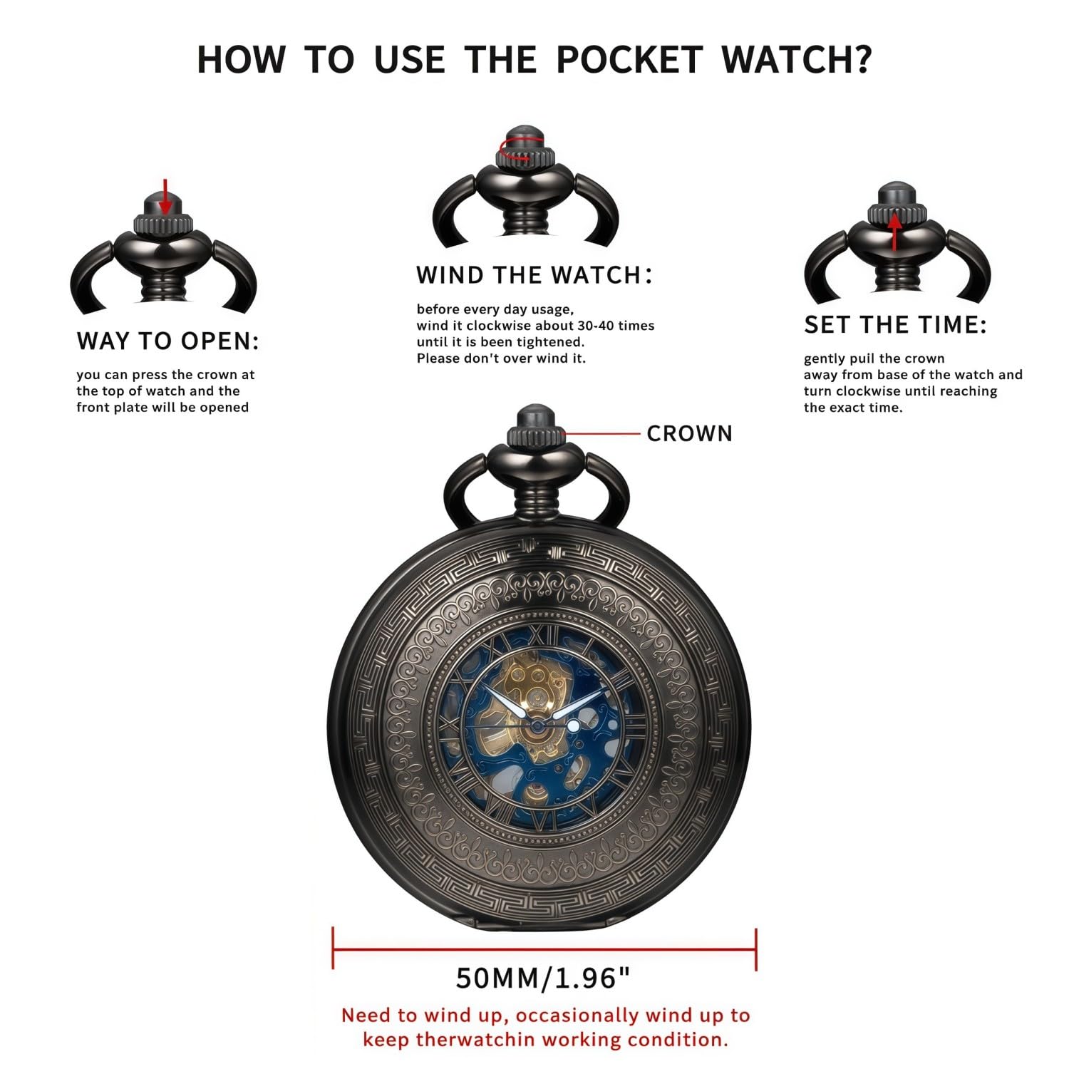 Steampunk zegarek kieszonkowy szkielet mechaniczna przekładnia ręcznie wiatr cyfry rzymskie antyczny łańcuszek męski