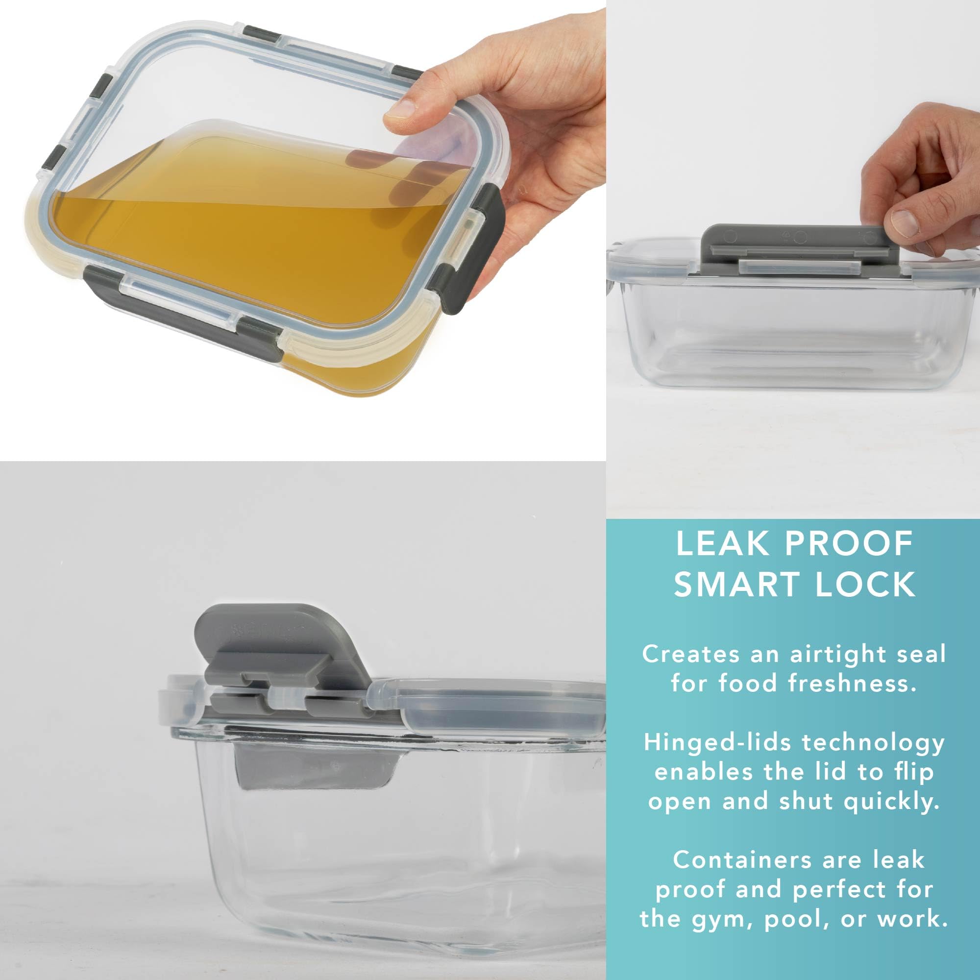 HEFTMAN Recipientes de vidrio para alimentos con tapas, paquete de 10, 1L y 370 ml, recipiente hermético para almacenamiento de alimentos, apto para microondas, congelador y lavavajillas