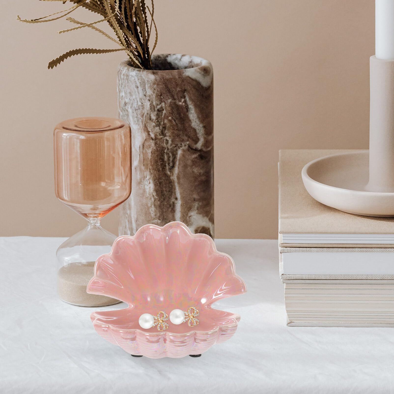 Vassoio Rosa Ceramica Forma in di Conchiglia Gioielli | Piccolo Vassoio Decorativo, Design Giocoso e Delicato, Finitura Lucida
