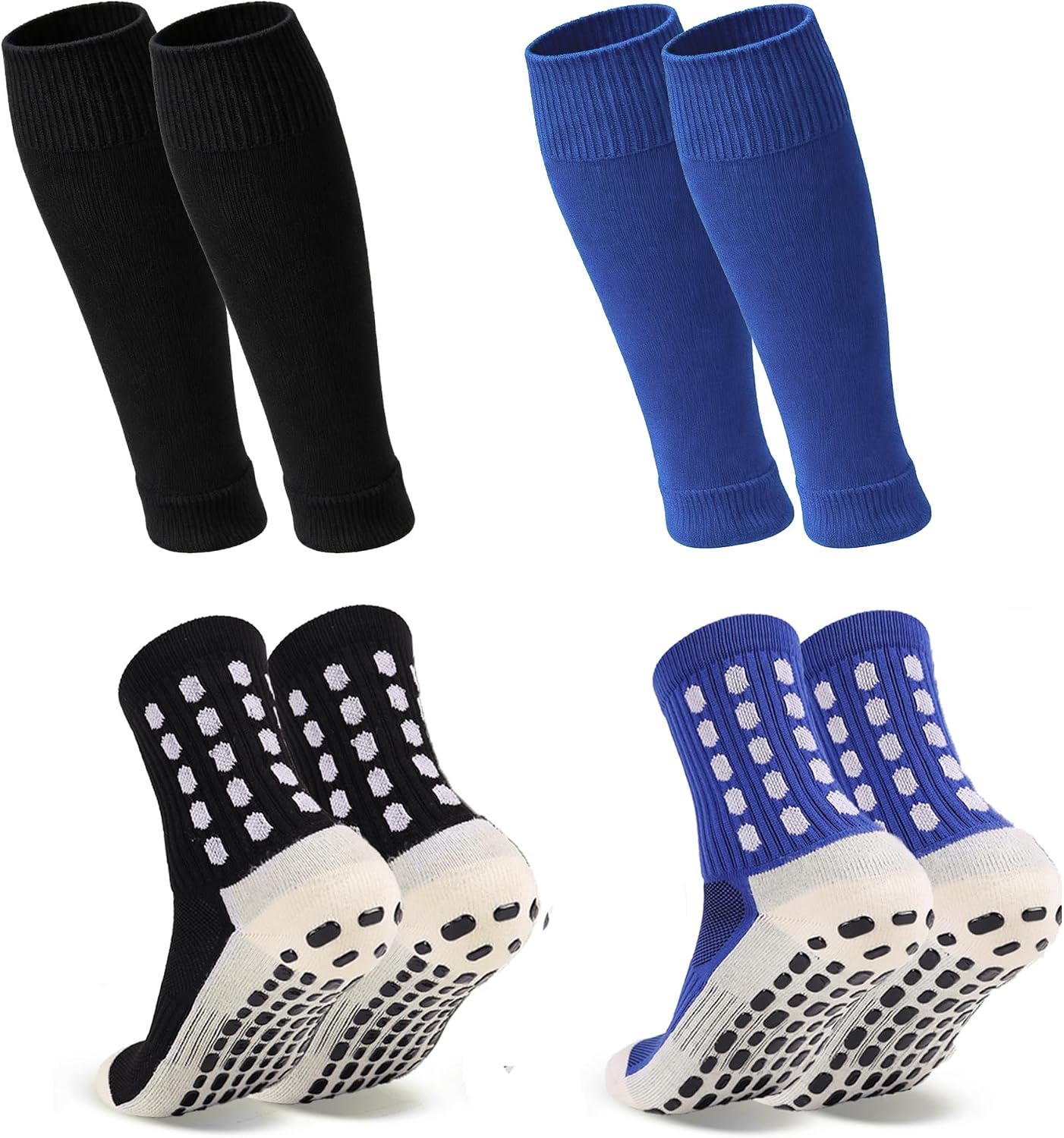Barrlves Kids Soccer Grip Socks & Shin Guard Sleeves for Boys Girls 4 Pairs