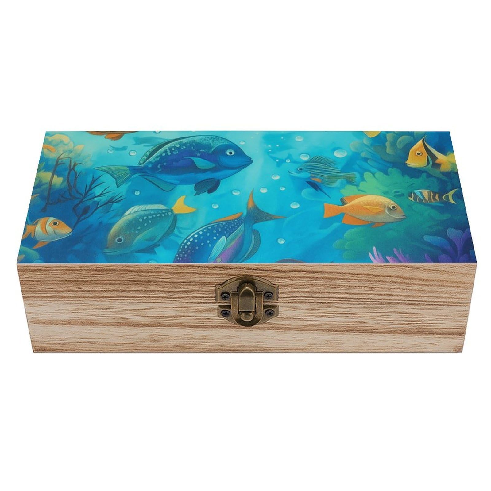 SMAZDFXX Tropical Fish Underwater Wooden Storage Box Multipurpose Decorative Box for Jewelry Photo Home Decor