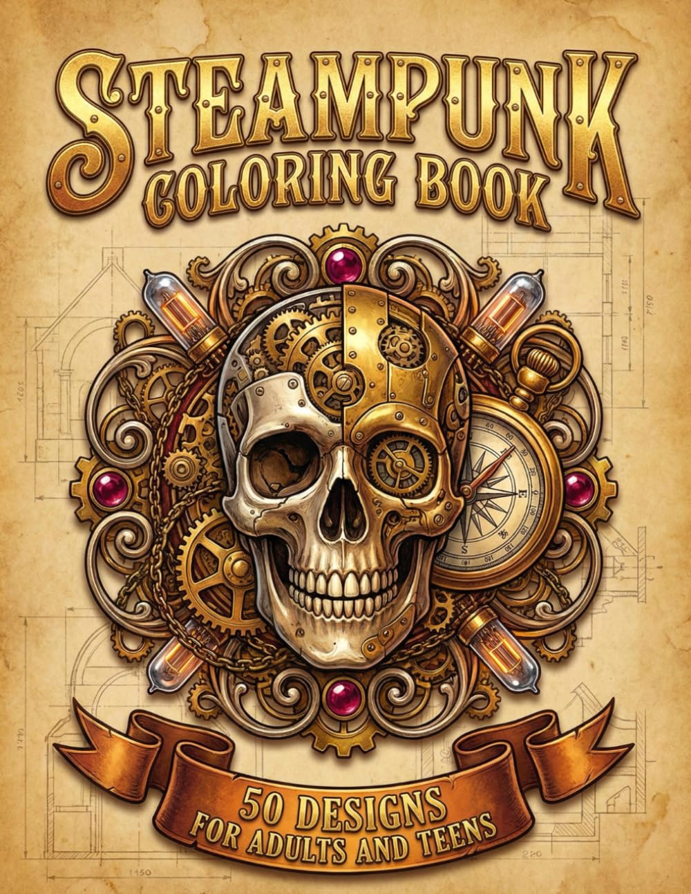 Steampunk Coloring Book: 50 Designs For Teens & Adults stress Relieving