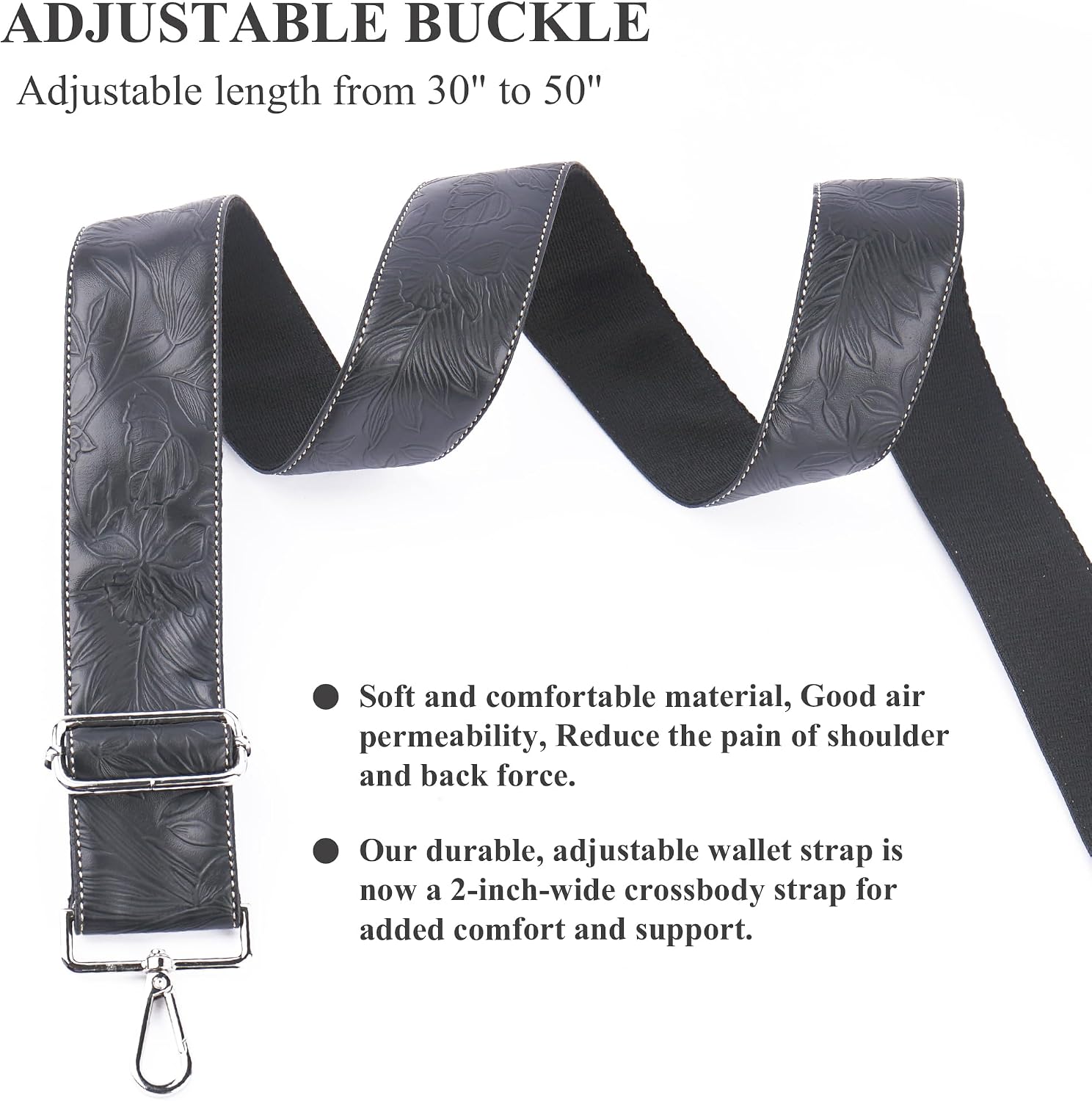 Purse Straps Replacement Crossbody,Crochet Purse Strap for Handbags,Wide Shoulder Straps for Bags(5-Carved Black) image 3