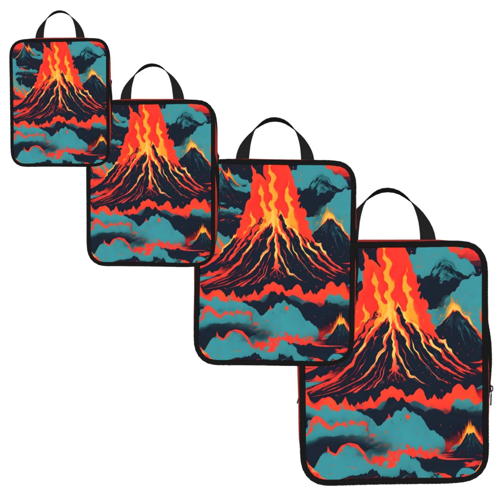 Volcano Print 4 Set Compression Packing Cubes for Suitcases,Expandable Storage Bag Organizers