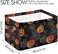 Vista 4 de Cesta de almacenamiento cuadrada de calabaza de Halloween, cubos de almacenamiento de lona, organizador de estante de armario para oficina en casa