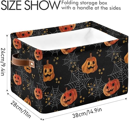 Miniatura 4 de Cesta de almacenamiento cuadrada de calabaza de Halloween, cubos de almacenamiento de lona, organizador de estante de armario para oficina en casa