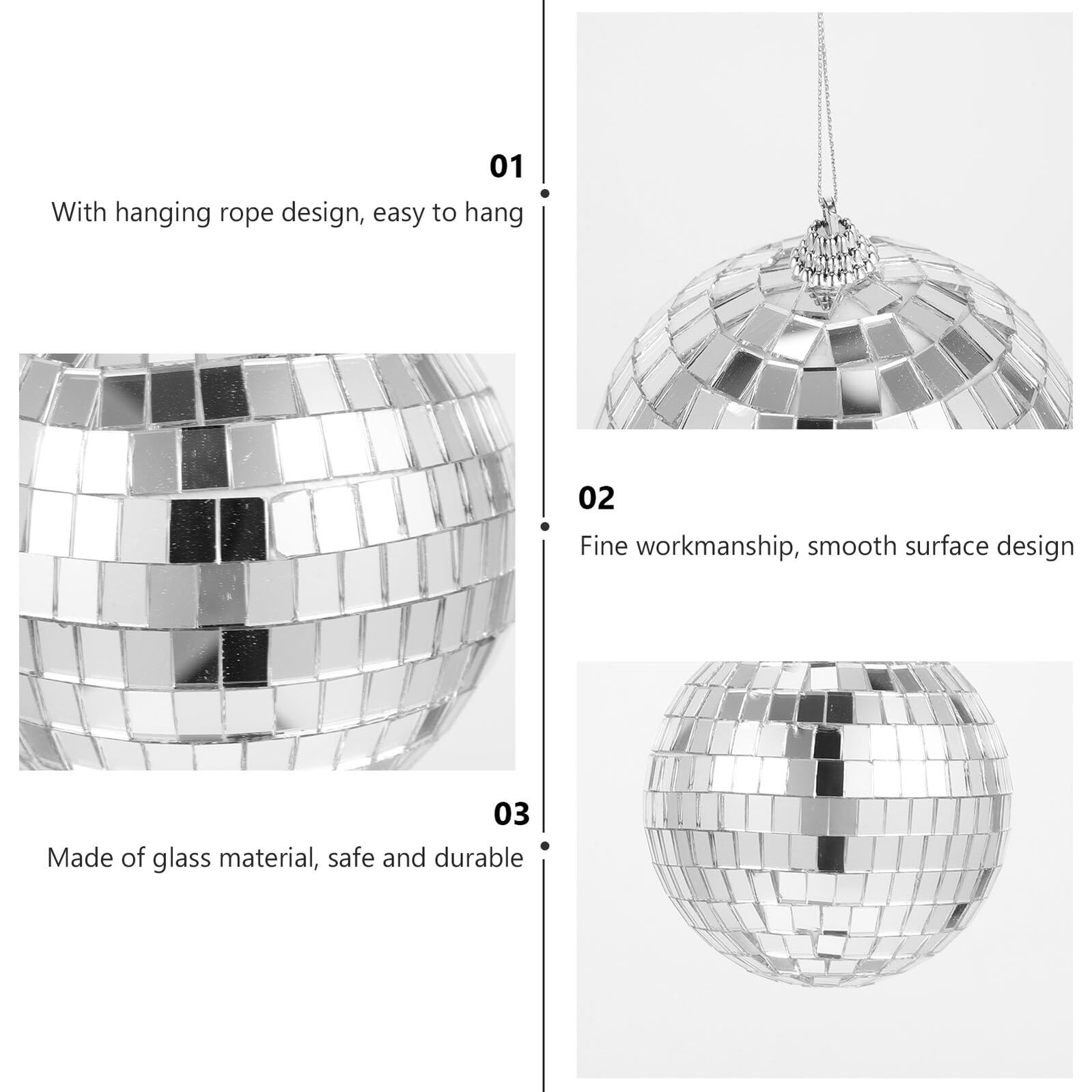 Kisangel Barre Sphère Réfléchissante Argentée 40pcs en Verre Boucle Suspendue pour Décoration de Mariage et Fête, Boule Disco Miroir à Reflet Lumineux Classique