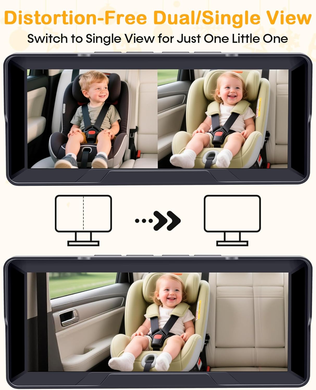 Dual Baby Car Camera: 6.8" 1080P Night Vision Monitor 2-Kids from Head to Toe at Once - USB Plug & Play Tool-Free Easy Setup for Two-Child Families on Daily Driving
