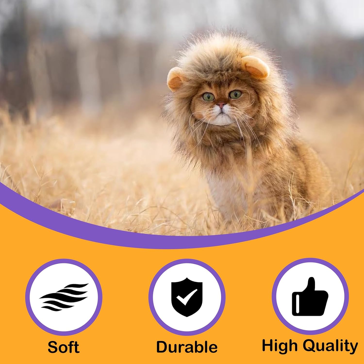 2 Pack Lion Mane Wig for Cats and Small Dogs – Funny Pet Costume for Halloween, Christmas, Parties, Photo Shoots （Size L Mixed Color curl Ears）