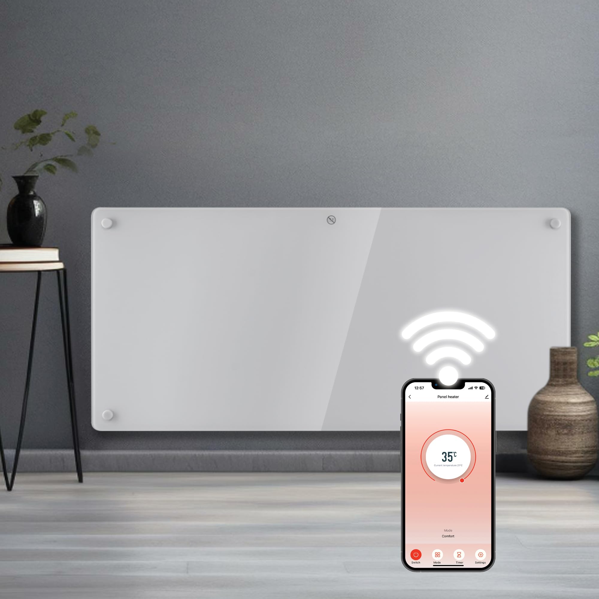 Futura 2000W White Glass WiFi Smart App Control Electric Radiator Heaters for Home, Bathroom Safe Electric Heater Setback Timer Lot 20 & Advanced Thermostat Control Wall Mounted or Floor Standing