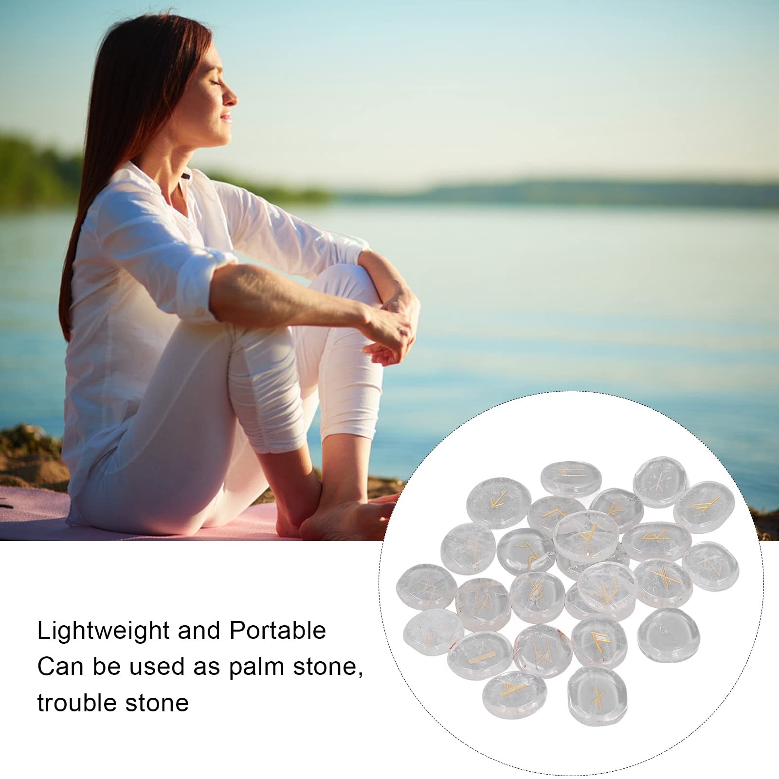 Conjunto de Piedras de Runa de Cristal de Energía Curativa, Piedra de Palma de Chakra para la Curación de Viajes Positivos, Altar de Brujería de Feng Shui con Decoración y Uso