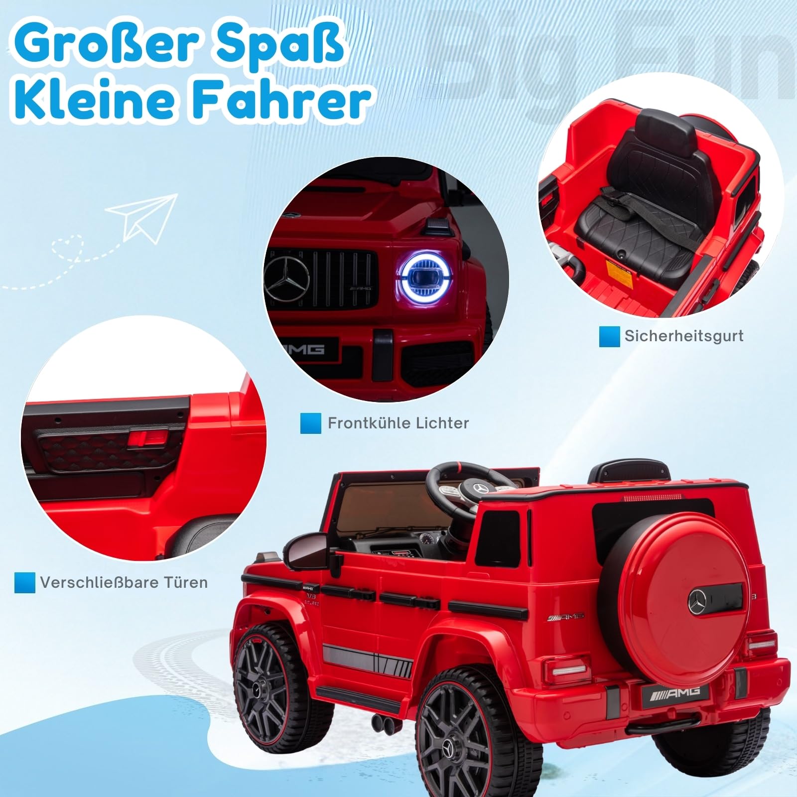 LALAHO Kinder Elektroauto Mercedes AMG G63,12V 7ah, mit 2.4G Fernbedienung, Kinderauto Kinderfahrzeug，Elektrofahrzeuge für ab 3 Jahre (Rot)