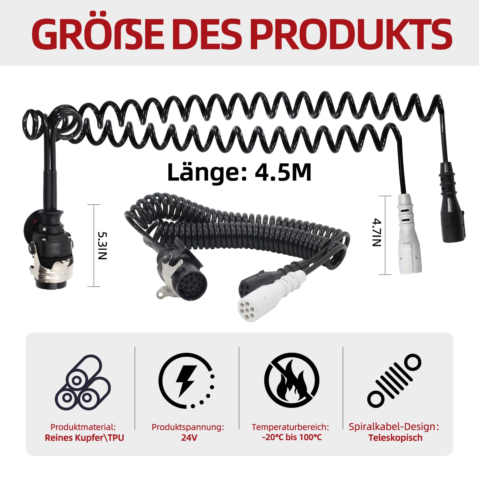 Elektrowendel adapter 24 V, 15-biegunowy na 2 x 7-biegunowy kabel spiralny do samochodów ciężarowych, przyczep, ciągników, przyczep