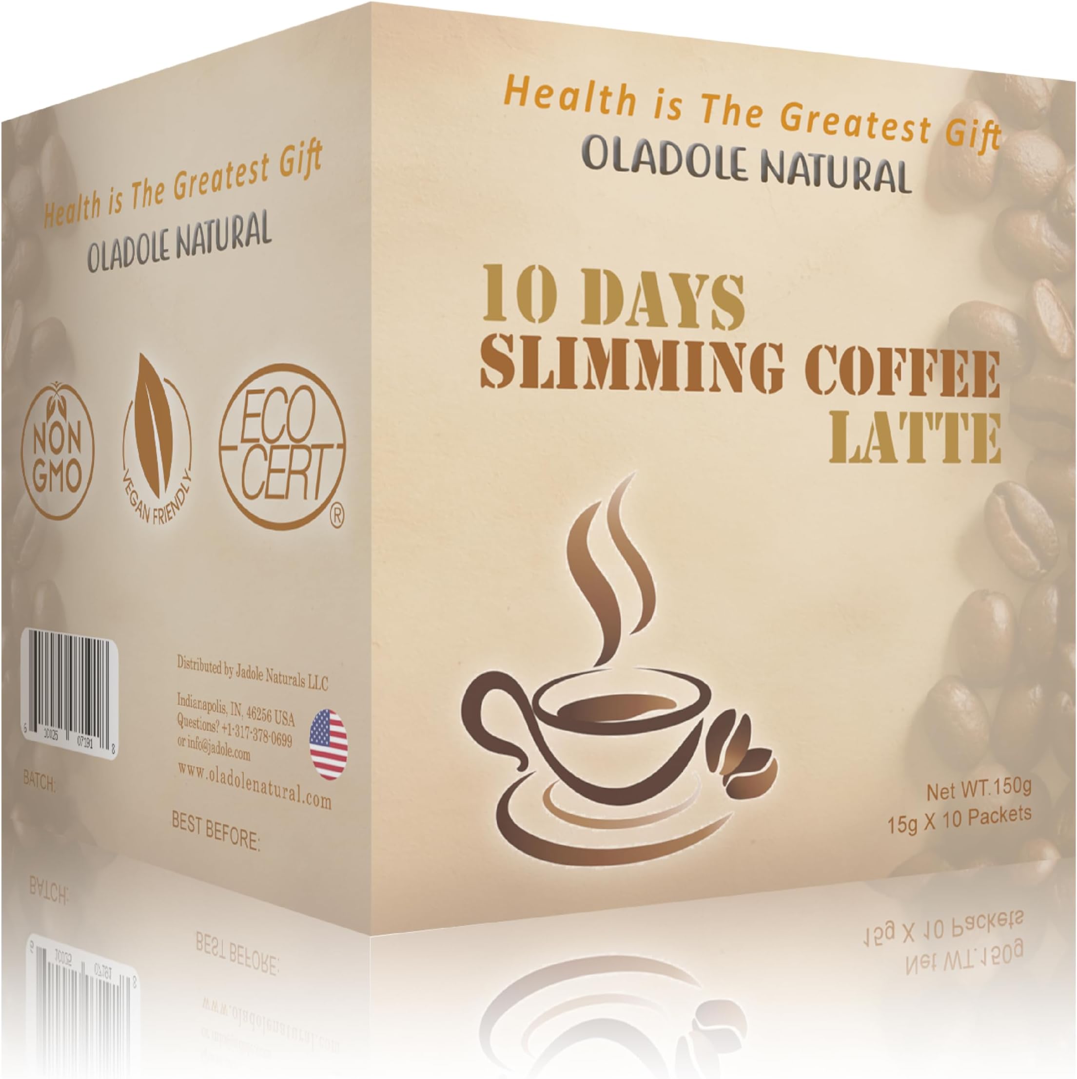 Oladole Natural Latte Slimming Coffee 15g 10 Packets for Weight Management with Super Ingredients Acai Berry, Raspberry Ketone, Garcinia Cambogia, African Mango, Green Coffee & Tea Extract, Keto Diet