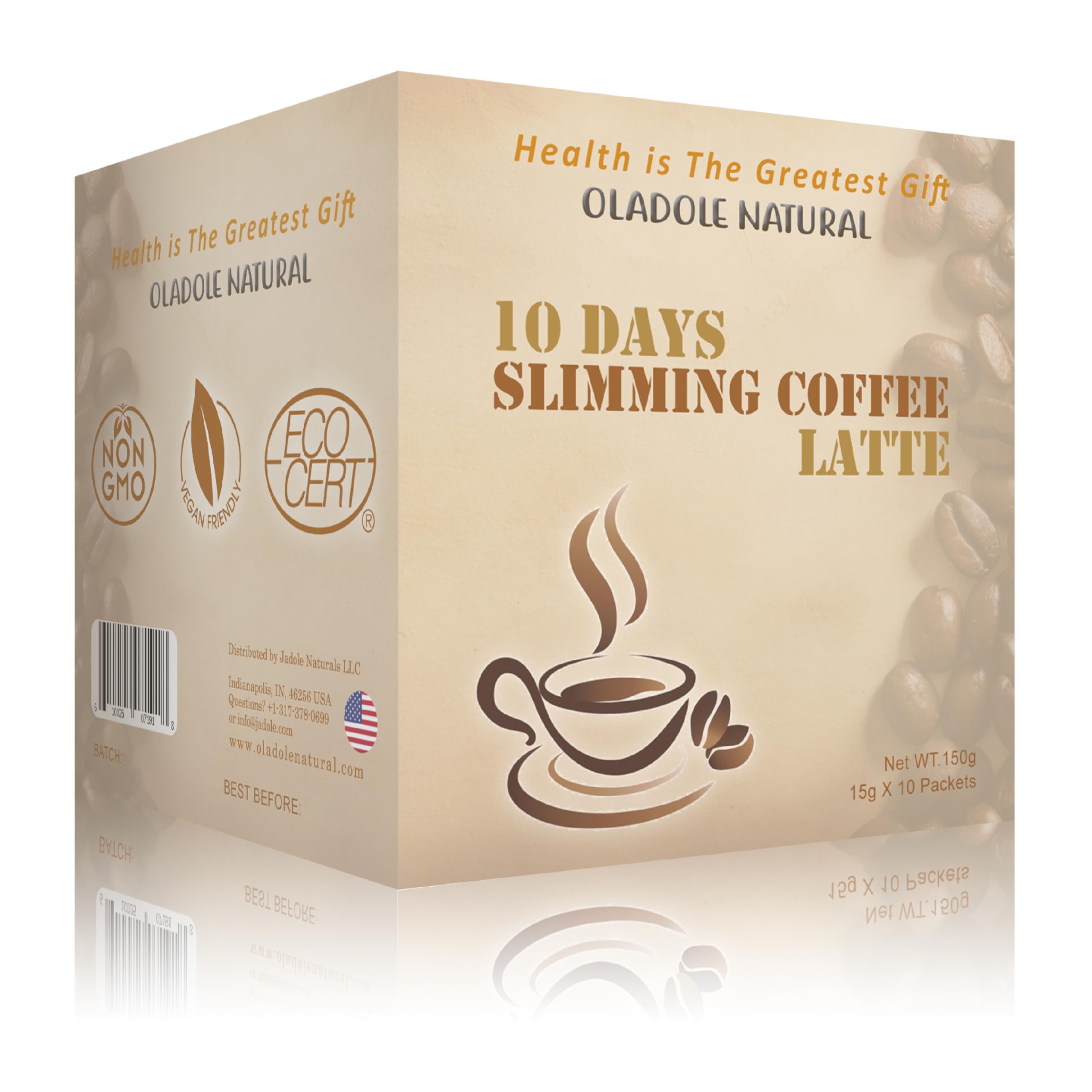 Oladole Natural Latte Slimming Coffee 15g 10 Packets for Weight Management with Super Ingredients Acai Berry, Raspberry Ketone, Garcinia Cambogia, African Mango, Green Coffee & Tea Extract, Keto Diet