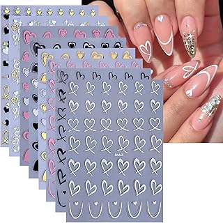 Valentine's Day Nail Art Sticker Set Nail Supplies Hearts Nail Decals 3D Self Adhesive Love Hollow Peach Heart Shaped Nail Design Valentine French Sticker for Women Valentine Holiday Nail Decoration