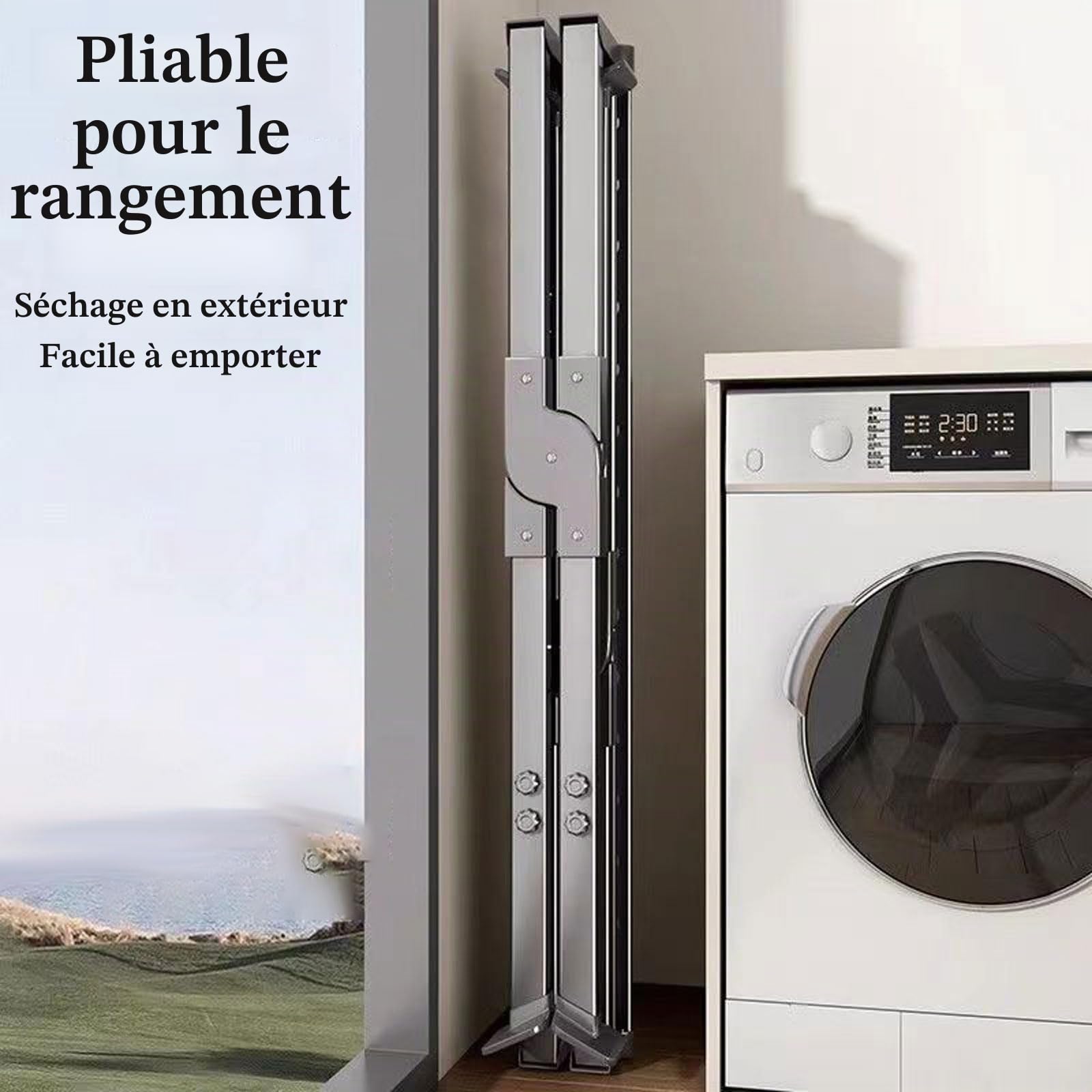 Poteau Etendoir Linge,Etendoir A Linge,SéChoir à Linge,Grande Capacité Sechoir A Linge Balcon,Etendage Linge Interieur Pliable,Etendoir Drap Extensible,Portatif,pour Balcon