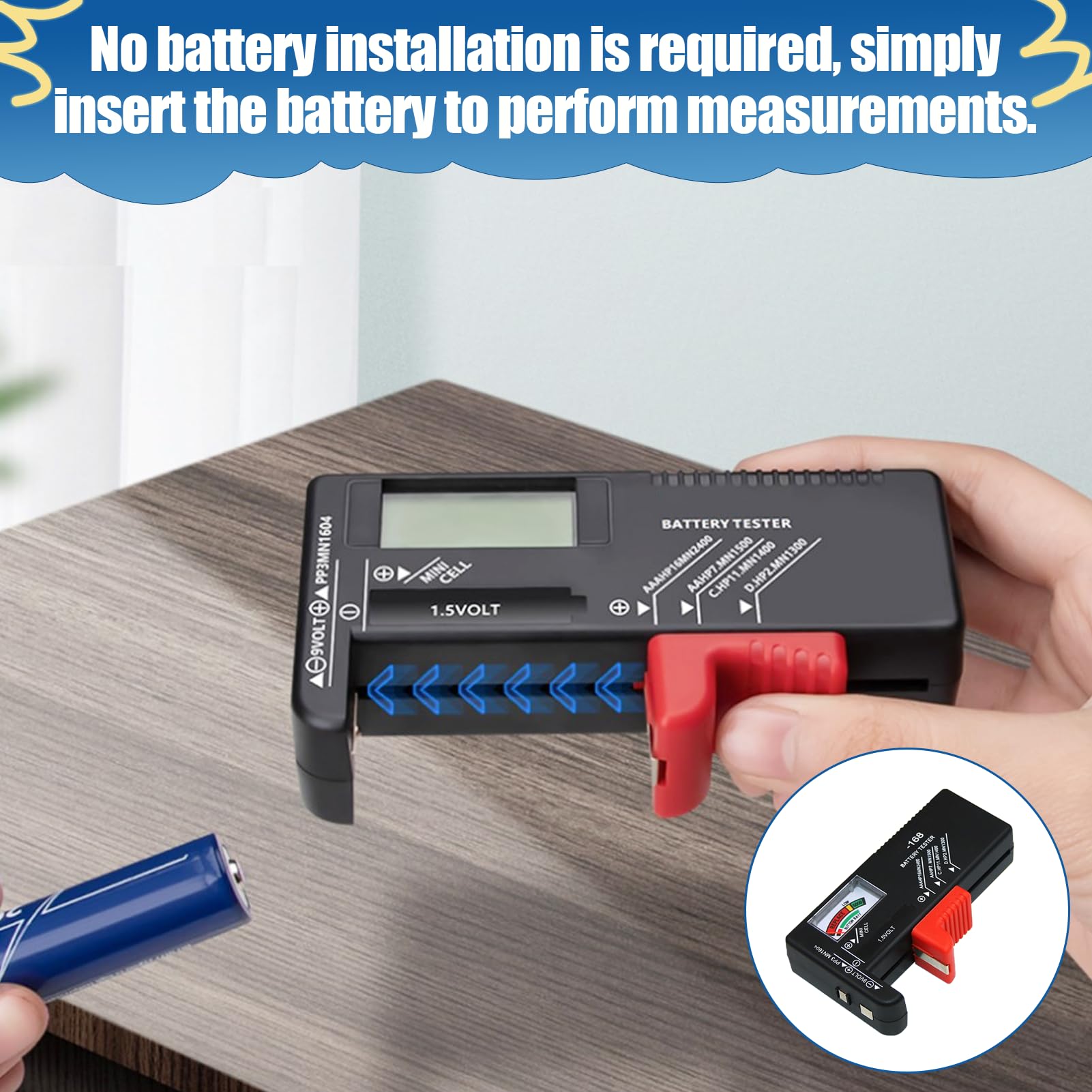 Testeur de batterie pour piles AA AAA D C 9V 1.5V bouton