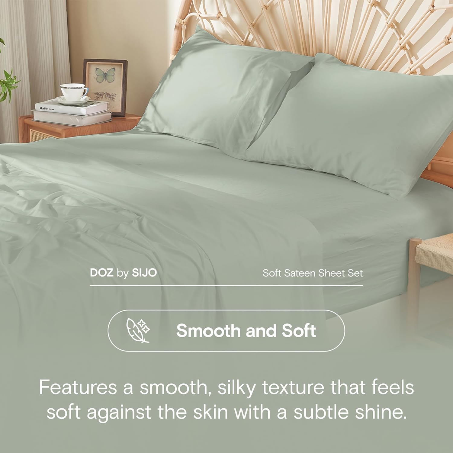 DOZ 100% Long Staple Cotton Sheet Sets, Soft Sateen Weave Cotton, Smooth, Breathable, Cooling Sheets, Hotel Comfort, Durable, 3pc – 2 Pillowcases 1 Fitted (Sage, Queen) - Image 5