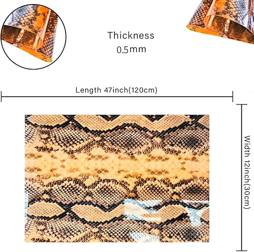 Miniatura 5 de JINR - Hojas de vinilo de cuero transparente de serpiente, hojas de tela de piel sintética impermeable, 1 rollo de 12 x 48 pulgadas, perfectas para