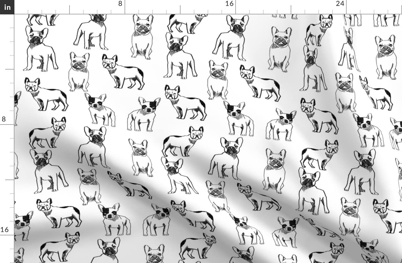 Spoonflower Fabric - French Bulldog Black White Dogs Frenchie Monochrome Cute Puppy Printed on Organic Cotton Sateen Fabric by The Yard - Sewing Quilting Apparel Home Decor