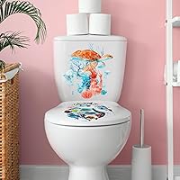Vista 15 de 4 calcomanías autoadhesivas para asiento de inodoro bajo el mar, vida marina, acuarela, animales marinos, peces, algas marinas, coral