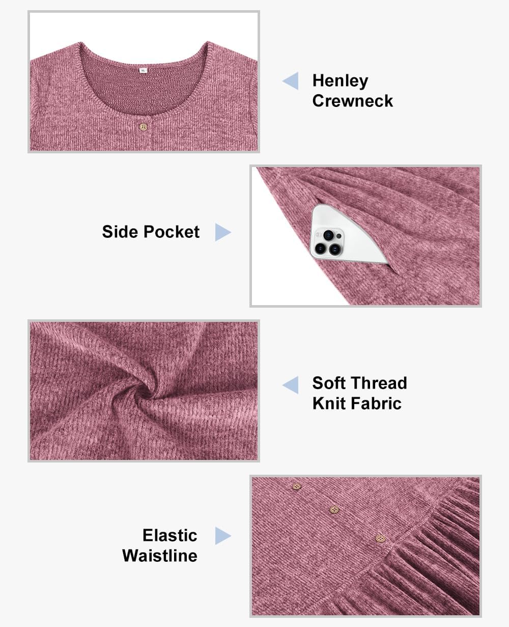 CARCOS Plus Size Sweater Dress Long Sleeve Henley Crew Neck Pullover Casual Fall Winter Knit Midi Dresses with Pocket XL-5XL - Image 5