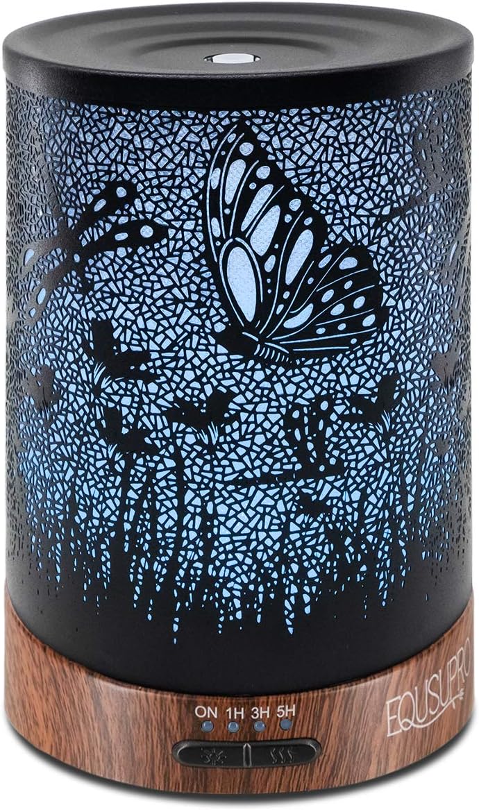 Ultrasonic Cool Mist Essential Oil Diffuser 250 ml Capacity Metal Aromatherapy Diffuser with Waterless Auto Shut-Off Protection, 7 Colors Changed LED for Home Office SPA (Dragonfly)