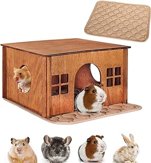 Wooden Guinea Pig Hideout, Small Animal Houses Habitats, Large Hideout House for Small Rabbit Chinchilla Gerbil, Sturdy Hamster Hideout Bed Hutch Bunny Cage