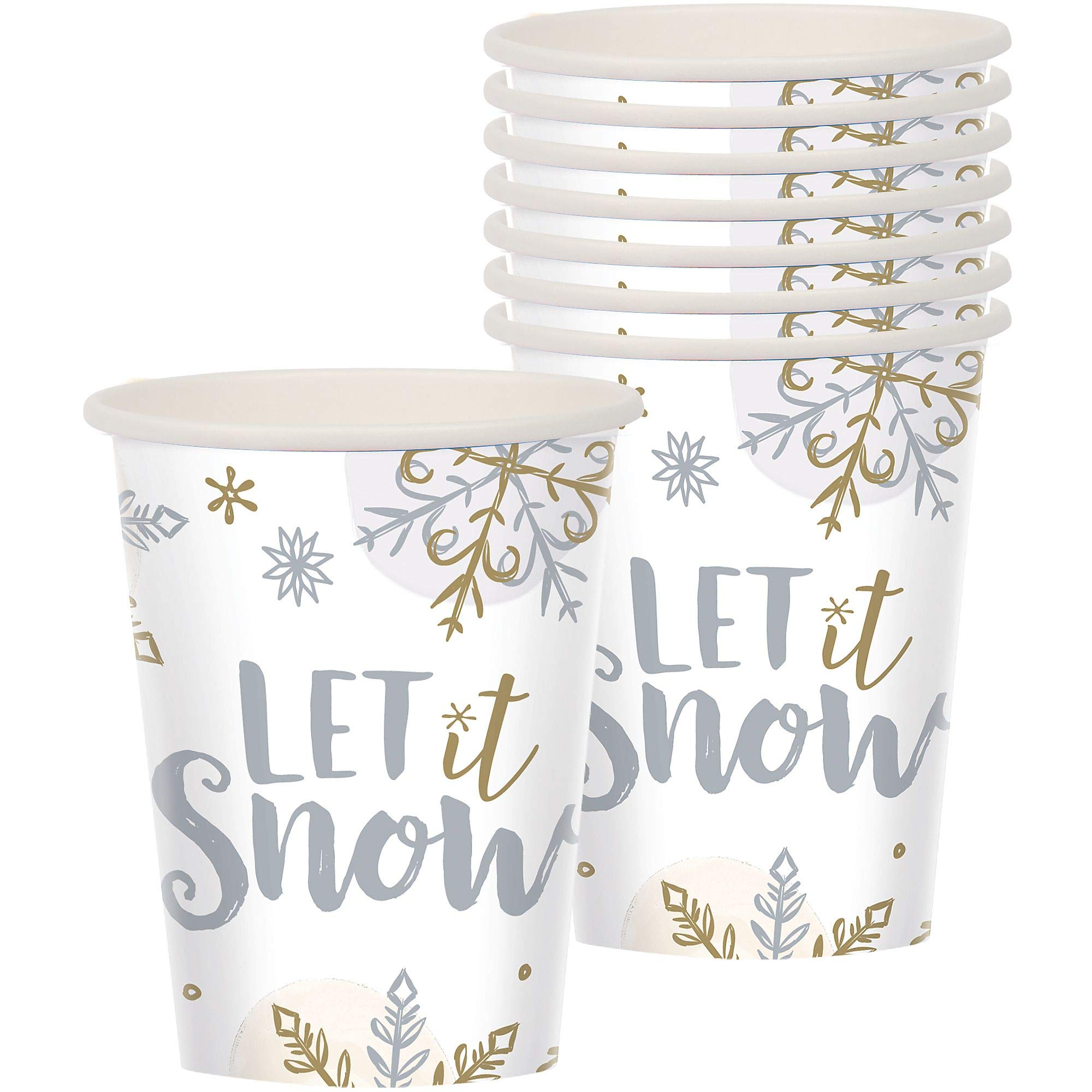 amscan 582174 'Let It Snow' papierowe kubki - 266 ml 7,62 cm gł. x 8,89 cm wys. - 8 szt