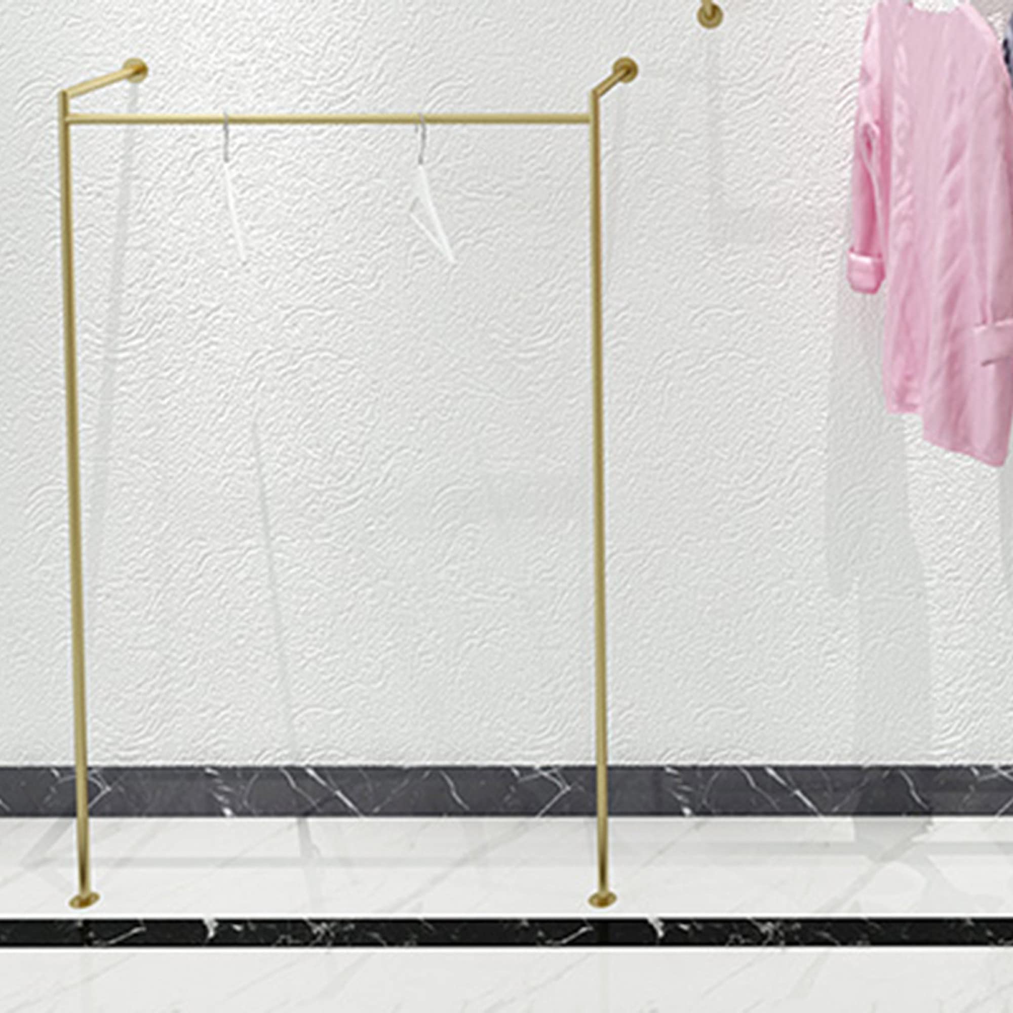 Appendiabiti Da Parete In Metallo Dorato | Espositore Per Abbigliamento Commerciale | Barra Resistente Staccabile Per Showroom E Cameretta (150 Cm) - 3