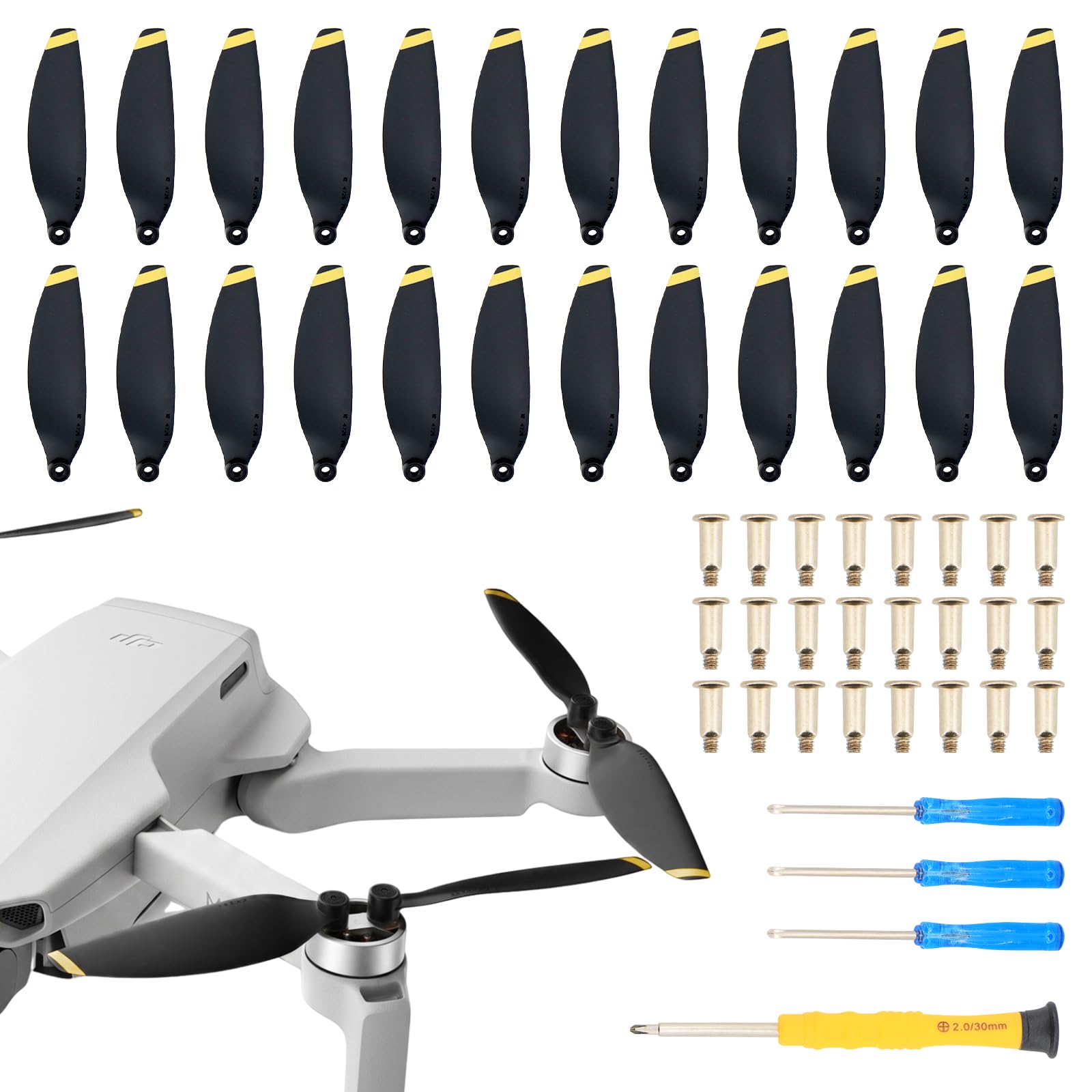 KASURE 24 Pcs Propeller Compatible with DJI Mini 4K, Mini 2, Mini SE, Mini 2 SE, 4726FM Replacement Hard Plastic Drone Blades, No Rubber Tips, Including Screws and Screwdriver(Black)