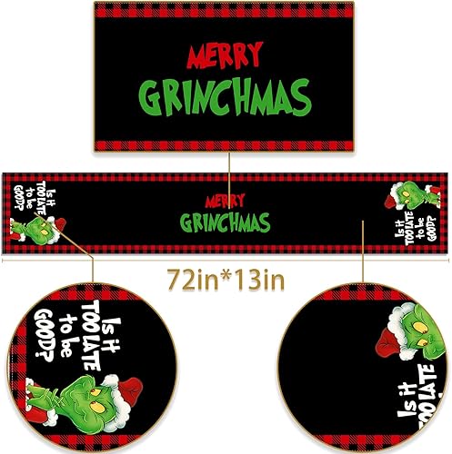 Miniatura 3 de Camino de mesa Merry Grinchmas, Navidad, búfalo, cuadros, invierno, vacaciones, decoración para fiestas, chimenea, cocina, comedor, decoración del