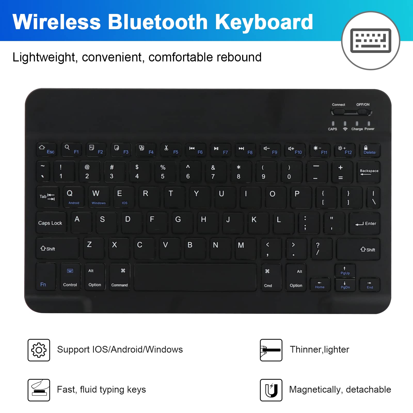 LAMA Keyboard Case for iPad 9.7 inch 2018 (6th Gen)/ 2017 (5th Gen)/2016 iPad Pro/iPad Air 2/1, Thin - Detachable - Wireless Keyboard Cover with Pencil Holder for iPad 9.7 inch, Auto Sleep/Wake, BK