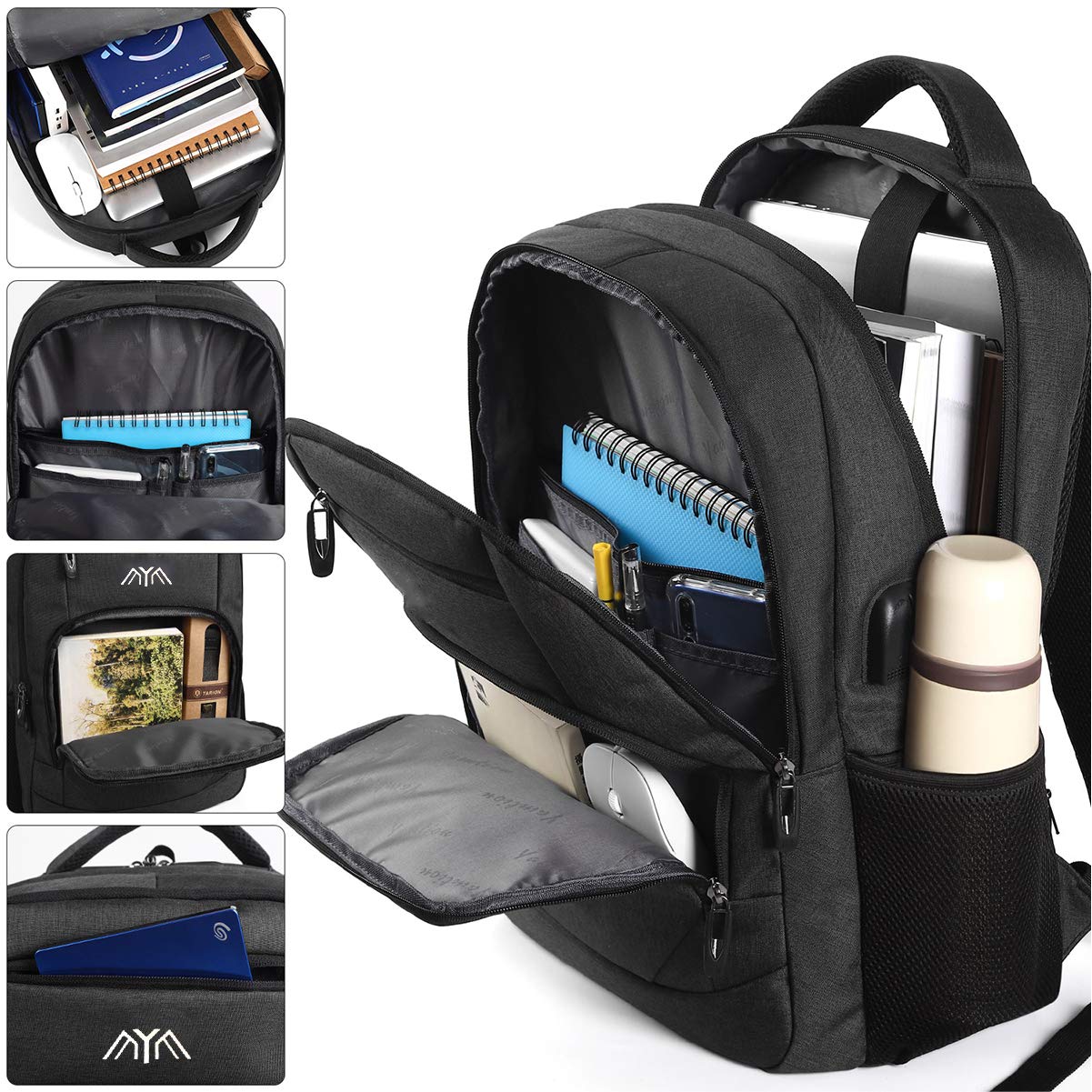 Zaino per scuola e laptop, per ragazzi, ragazze, adolescenti, uomini e donne, da giorno e per lavoro, zaino con USB