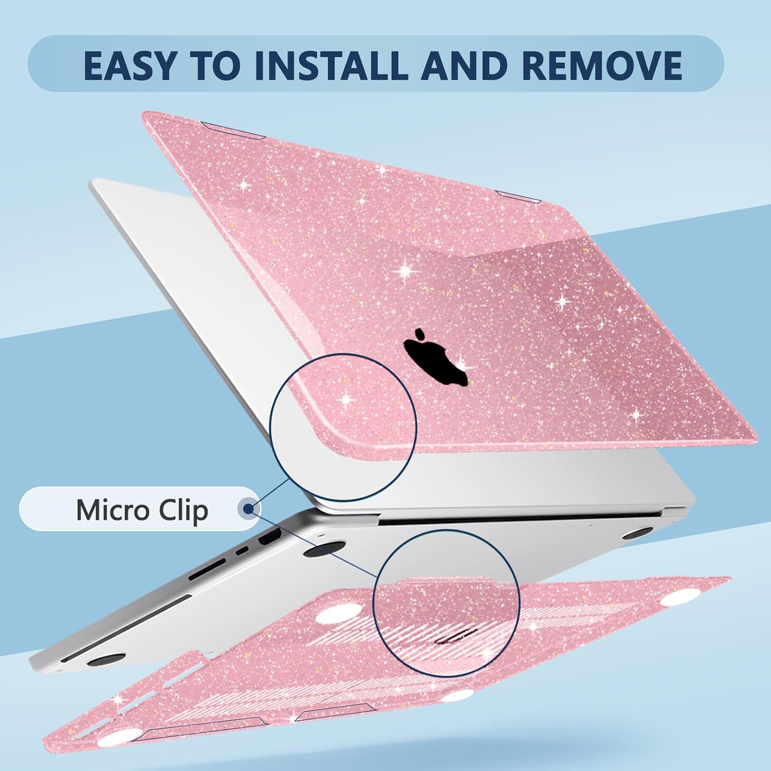 MecBevia for MacBook Pro 14 inch Case M5 M4 M3 M2 A3434 A3112 A3401 A3185 A2918 A2992 A2779 M1 A2442 Pro Max Chip (Released 2025 to 2021), Hard Shell Cover for MacBook Pro 14", Sparkly Pink - Image 3