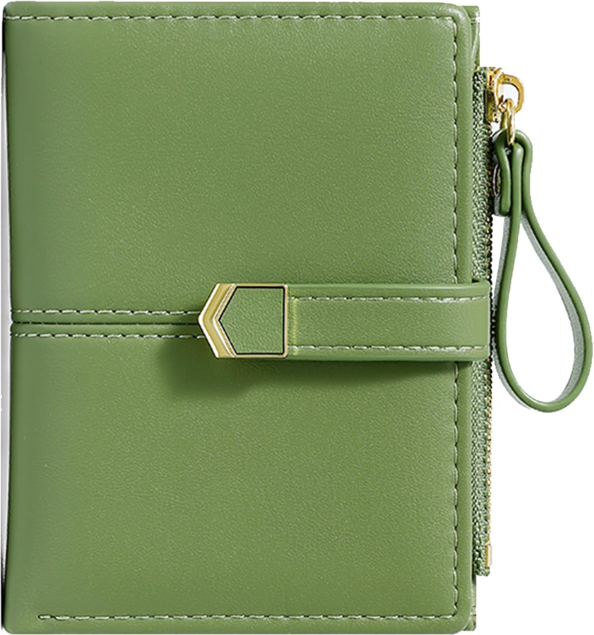 Farcauo Cute Green Small Wallet for Women and Girls Minimalist Leather Coin Purse with Simple Buckle Kawaii Travel Wallet with ID Window Compact Cash Wallet for Ladies and Teens