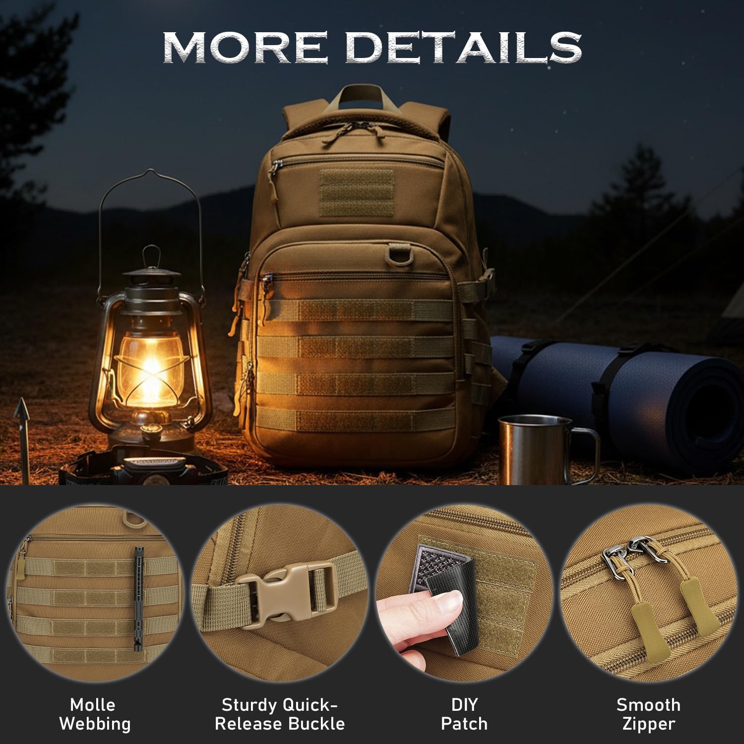 25L Military Tactical Backpack for Men - Molle Army 3 Days Assault Pack Out Bag Hiking Rucksack (Brown, 25L)