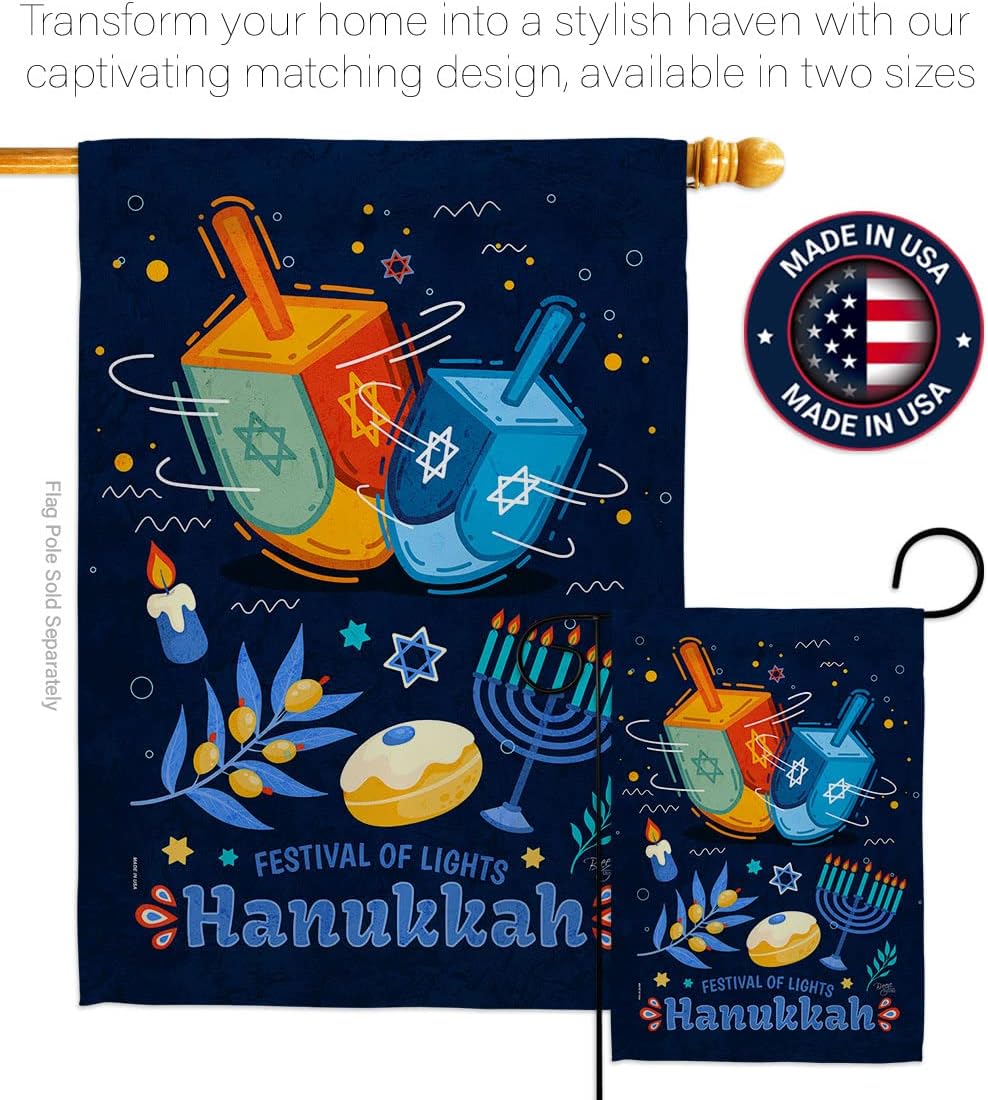 Breeze Decor Festival of Lights Winter Hanukkah Candle Bonsai Menorah Jewish Chanukah David Decoration Banner Small Garden Yard Gift Double-Sided, House Flag 28" x 40", Thick Fabric