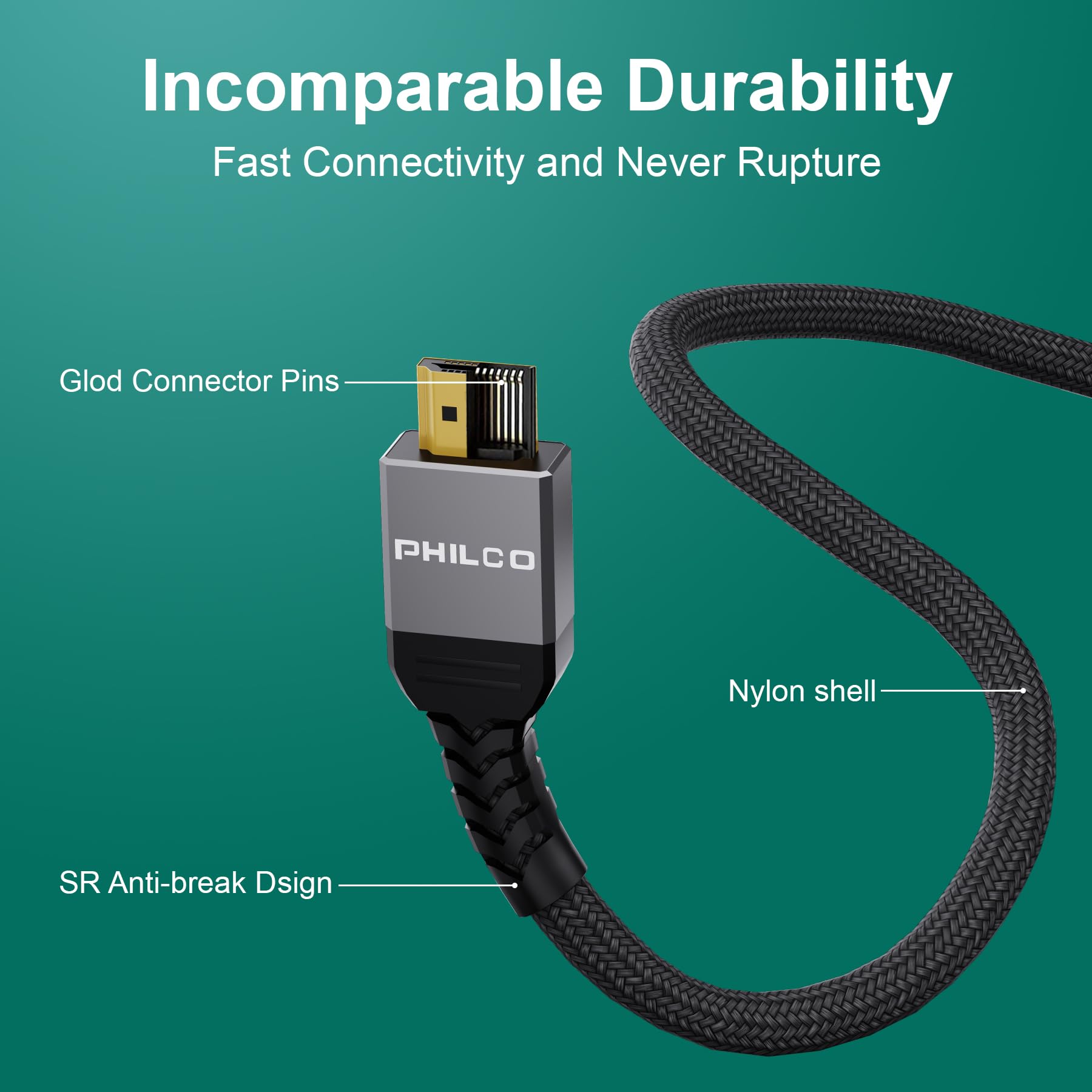 Philco 8K HDMI Cable 2.0 Cable with Ethernet (6FT) - 48Gbps, 8K