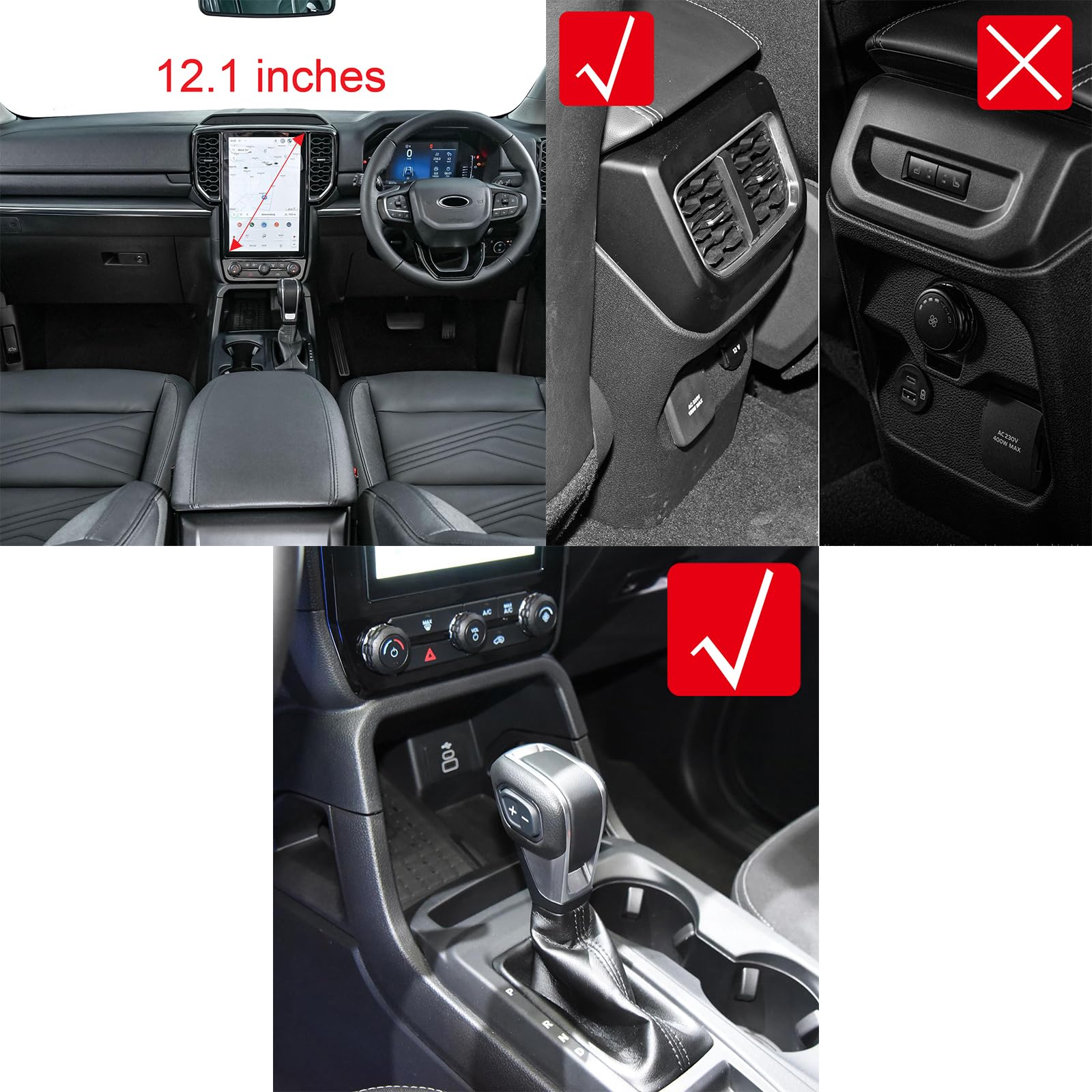 CTH for Ford Ranger 2024-2025 Interior Center Console Air Vent Outlet Window List Switch Control Button Gear Shift — view 2