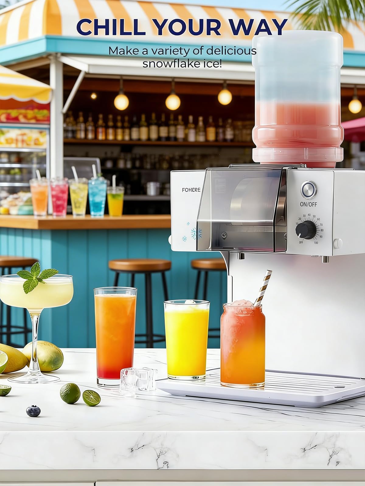 FOHERE Gewerbliche Schnee-Eismaschine 75kg/24h - Edelstahl Bingsu Maschine mit Selbstreinigungsfunktion & Kompressor - Profi Snowflake Ice Maker für Café, Milchtee-Bar & Gastronomie