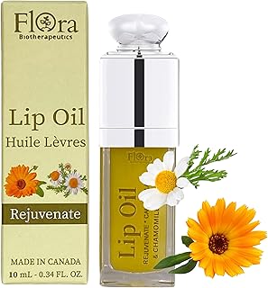 Flora Calendula & Chamomile Lip Oil | Organic, Plant-Based | Rejuvenate | 10 ml | Made in Canada